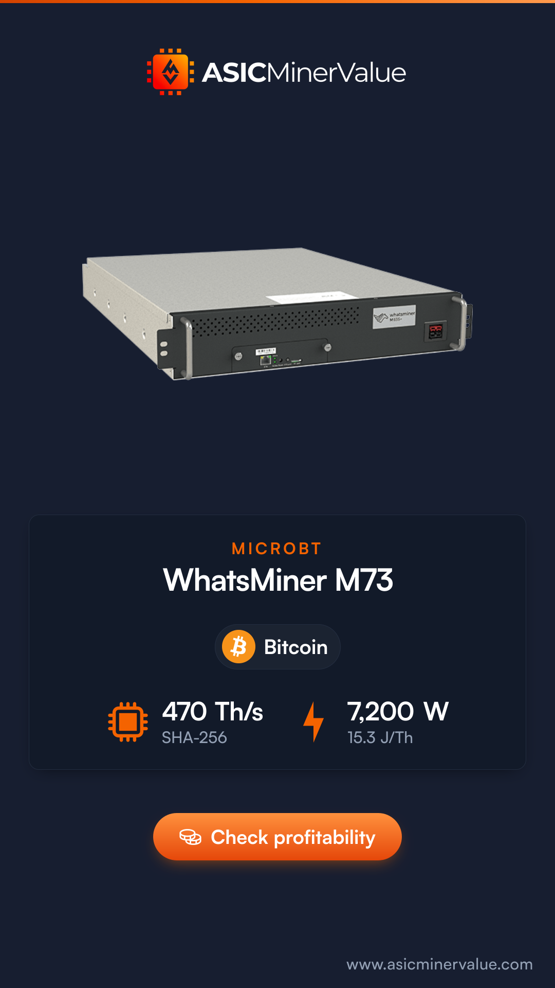 MicroBT Whatsminer M73 484 Th/s